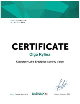EM07AE00
915150-154954
Olga Rylina
Kaspersky Lab’s Enterprise Security Vision
Tuesday, Jul 12,2016​
 