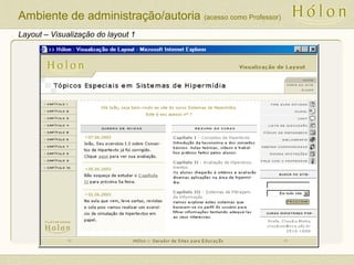 Layout – Visualização do layout 1
Ambiente de administração/autoria (acesso como Professor)
 