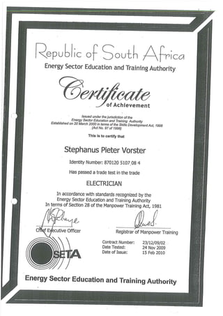 Eskom Certificates