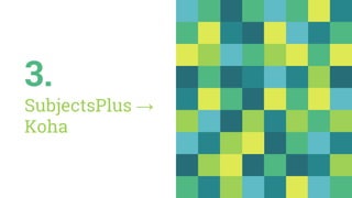 3.
SubjectsPlus →
Koha
 