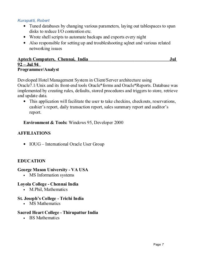Senior Oracle DBA Robert Kurapatti
