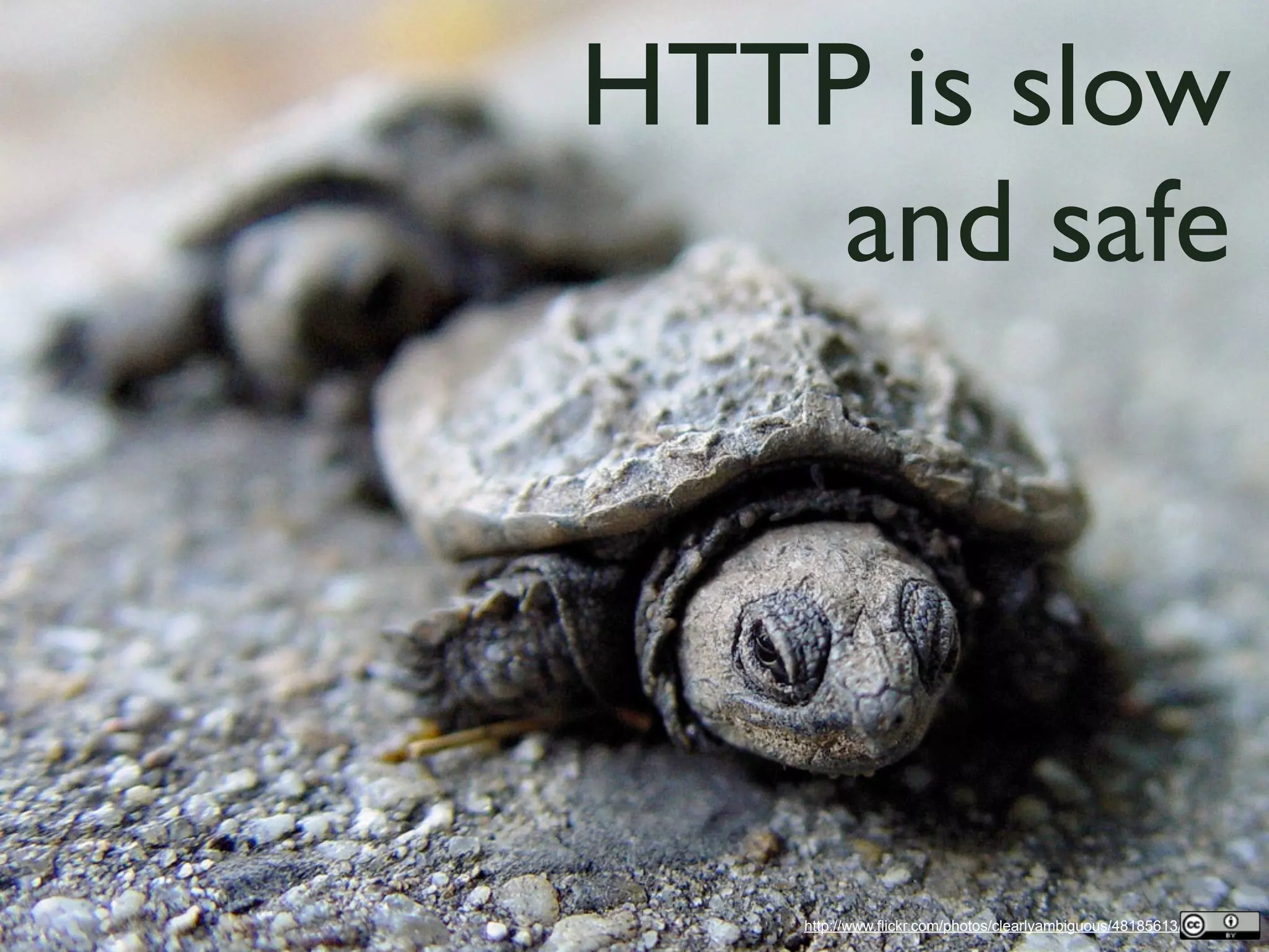 http://www.flickr.com/photos/clearlyambiguous/48185613/
HTTP is slow
and safe
 