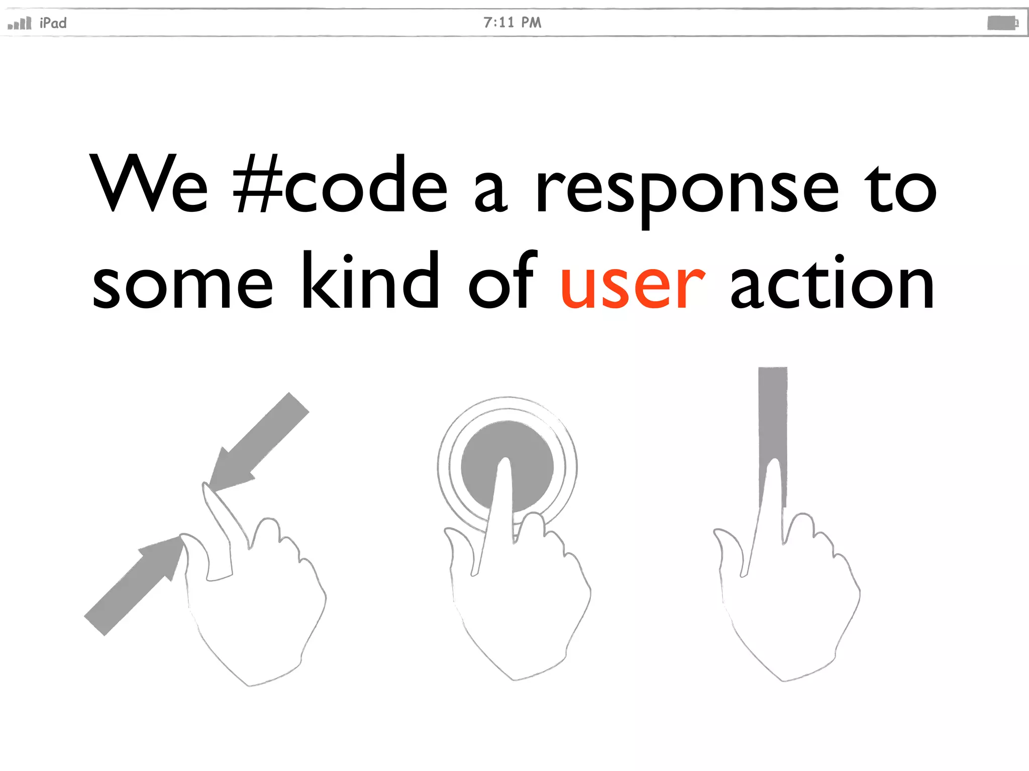 7:11 PMiPad
We #code a response to
some kind of user action
 