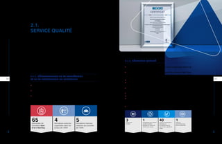 RAPPORTANNUEL|2019PARTIE2-ACTIVITÉSDEL’AAA
RAPPORTANNUEL|2019PARTIE2-ACTIVITÉSDEL’AAA
28 | | 29
2.1.
SERVICE QUALITÉ
Le service « Qualité » a été créé en 2016 et a pour mission le développe-
ment, la mise en place et le suivi d’une démarche qualité et risques au sein
de l’assurance accident. L’ensemble des actions d’amélioration et de structura-
tion menées en 2016, 2017 et 2018 a permis à l’AAA d’obtenir la certification
ISO 9001:2015 pour l’ensemble de ses activités en juin 2019 (plus d’informations
p. 60-61). Devenir la première institution de sécurité sociale certifiée a été un
challenge relevé grâce à la motivation et l’implication sans faille de la Direction et
du personnel de l’AAA. Puisqu’une certification n’est jamais une fin en soi et que
l’objectif est de s’améliorer continuellement, le service « Qualité » a organisé
la formation d’une équipe d’auditeurs internes pour pouvoir bénéficier de l’ex-
pertise des personnes en interne et de les faire adhérer à la démarche en étant
acteurs du progrès. Le service « Qualité » a également poursuivi ses actions
relatives au développement de la compétence et de la polyvalence du personnel.
2.1.1. DÉVELOPPEMENT DE LA COMPÉTENCE
ET DE LA POLYVALENCE DU PERSONNEL
	f	 Amélioration de la diffusion de l’information quant aux possibilités de forma-
tion des agents et simplification des démarches et du suivi des inscriptions
	f	 Organisation de formations en mode « Intra AAA » pour augmenter la par-
ticipation
	f	 Développement d’un programme de formations internes afin de valoriser
les compétences internes et d’améliorer les connaissances des agents sur
les procédures/activités de l’AAA
2.1.2. DÉMARCHE QUALITÉ
	f	 Réévaluation des risques globaux de l’AAA et mise en place des actions de
traitement des risques
	f	 1 formation à un outil de gestion des risques pour être autonome dans l’éva-
luation des risques de la sécurité des systèmes d’information préconisée
par l’IGSS
	f	 1 revue de Direction avec l’ensemble des pilotes de processus
	f	 Mise à jour et suivi de l’évolution du programme de travail de l’AAA tous
les semestres
	f	 Communication interne transparente et régulière grâce à l’intégration des
« Flashs Info Qualité » dans la Newsletter interne
	f	 Accessibilité de toutes les notes de l’AAA via la cartographie des processus
	f	 Réalisation de projets d’amélioration
	f	 Amélioration du volet « social » en menant des projets d’équipe (ex : par-
ticipation au Relais pour la Vie, organisation de pauses croissants, pot de
certification)
	f	 1 démarche qualité reconnue par un organisme externe
65demandes de
formation dont
6 en e-learning
4formations externes
organisées dans les
locaux de l'AAA
5formations internes
relatives aux activités
de l'AAA
3Flashs Info
Qualité
1cartographie des risques
révisée et baisse
générale du niveau de
criticité des risques
40actions d'amélioration
déclarées et
formalisées dans le
plan d'action global de
l'AAA
1audit de
certification avec
0 non-conformité
 