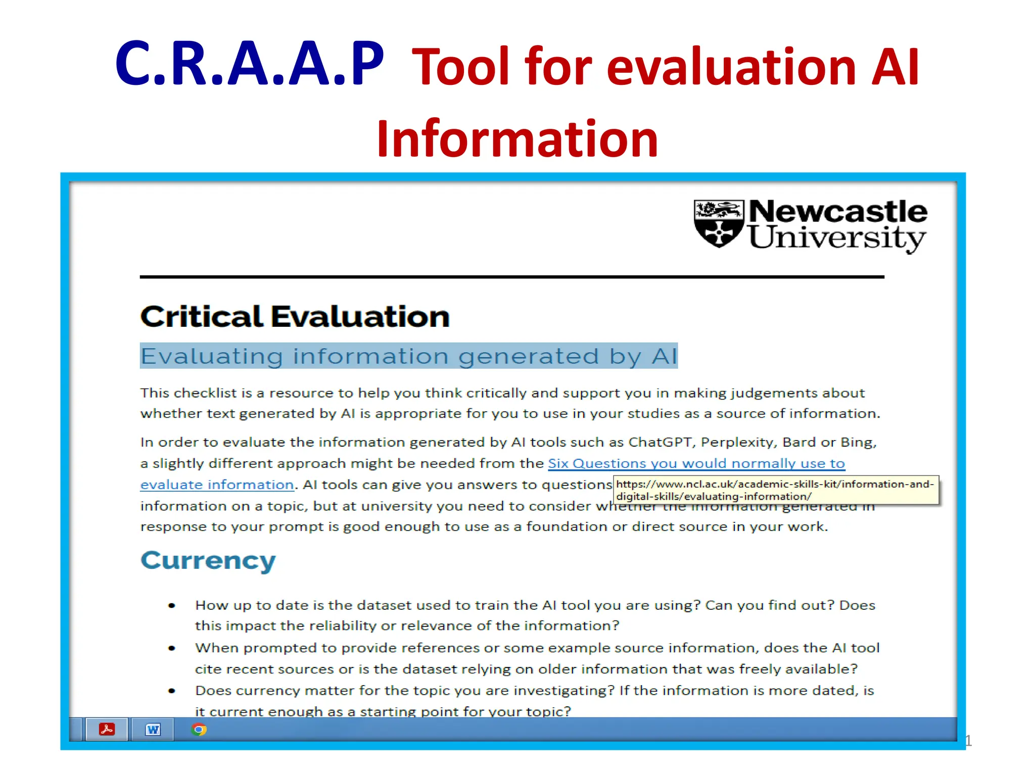C.R.A.A.P Tool for evaluation AI
Information
Ahmed-Refat 2023 91
 