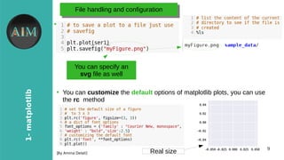 9
1-matplotlib
[By Amina Delali]
File handling and configurationFile handling and configuration
●
You can specify an
svg file as well
●
You can customize the default options of matplotlib plots, you can use
the rc method
Real size
 
