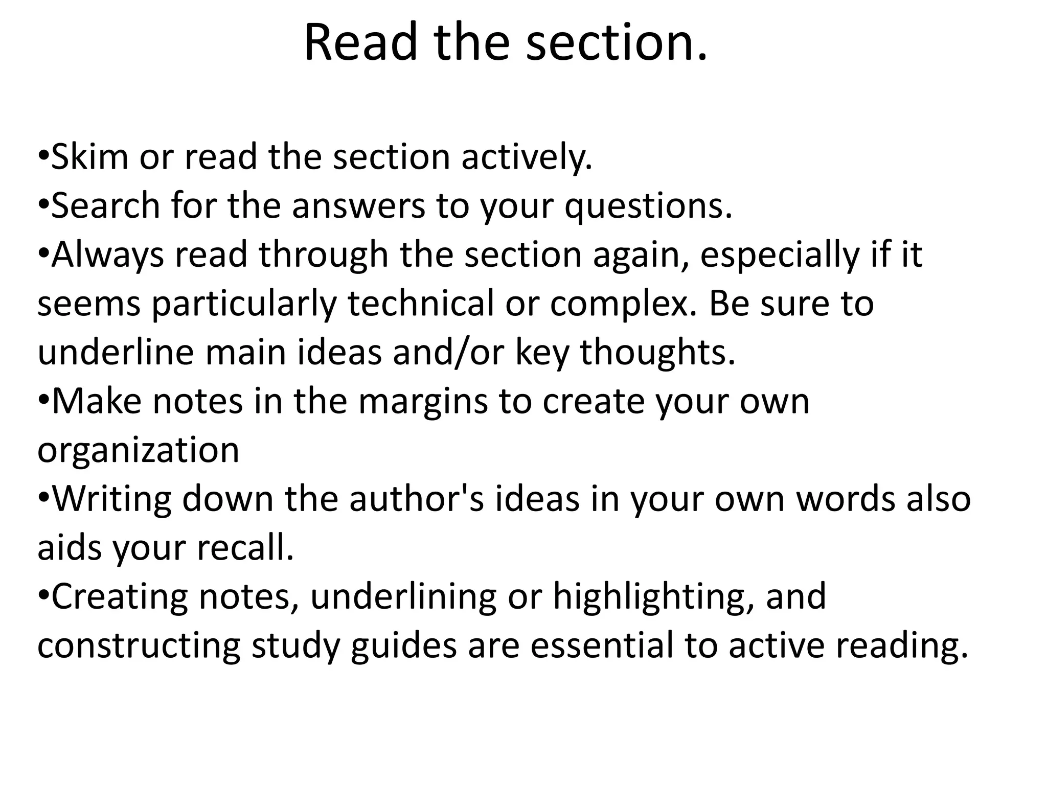 Skim questions, key words and summaries at the end of the chapter. 