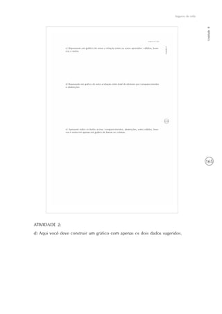 165
Seguros de vida
Unidade8
ATIVIDADE 2:
d) Aqui você deve construir um gráfico com apenas os dois dados sugeridos.
 