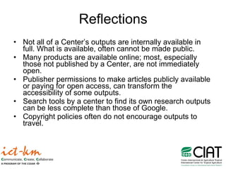 Access and Availability of Research Results