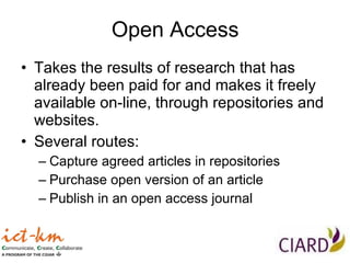 Access and Availability of Research Results: Pathways to Accessibility