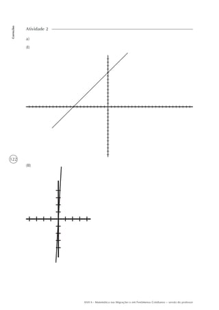 122
Correções
AAA 6 - Matemática nas Migrações e em Fenômenos Cotidianos – versão do professor
a)
(I)
Atividade 2
(II)
 