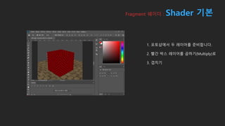 Fragment 쉐이더 : Shader 기본
1. 포토샵에서 두 레이어를 준비합니다.
2. 빨간 박스 레이어를 곱하기(Multiply)로
3. 겹치기
 