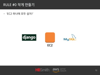 RULE #0 작게 만들기
• ‘EC2 하나에 모두 설치!’
12
EC2
 