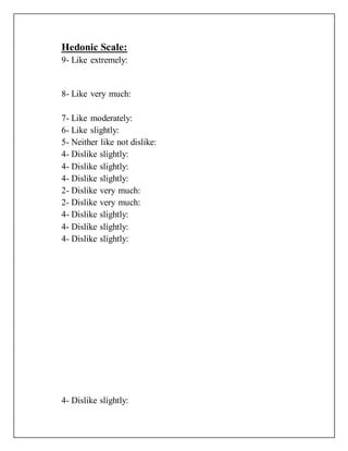 Taste Testing Scale food sensory evaluation performa | DOCX