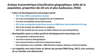 Analyse économétrique (classification géographique, taille de la
population, proportion des 65 ans et plus (Ladouceur, 201...