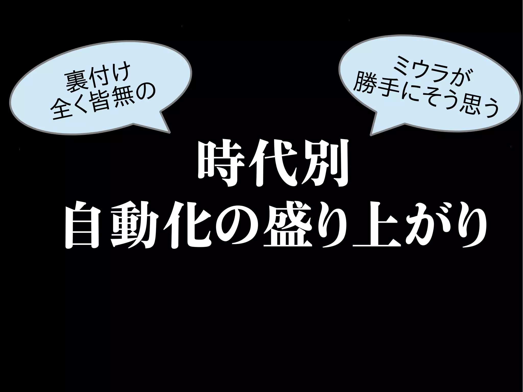 時代別
自動化の盛り上がり
ミウラが勝手にそう思う
裏付け
全く皆無の
 
