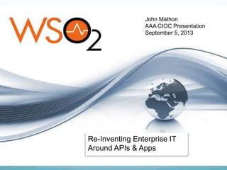Re-Inventing Enterprise IT
Around APIs & Apps
John Mathon
AAA CIOC Presentation
September 5, 2013
 