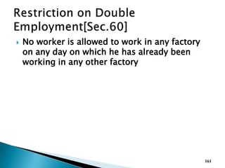  No worker is allowed to work in any factory
on any day on which he has already been
working in any other factory
161
 