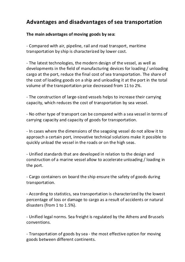 Advantages and disadvantages of sea transportation part 1