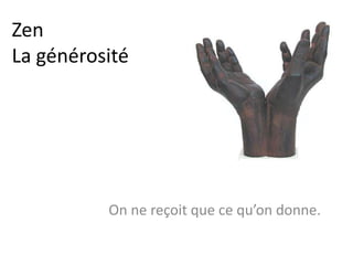 Zen
Les arts martiaux
Tai-chi, Kung Fu, Boxe, Karaté, Judo…
Concentré dans l’instant présent.
On ne pense plus.
 