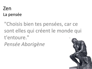 L’artisan concentré sur son travail
manuel, le cuisinier sur son plat,
la personne au foyer sur
ses gestes de tous les jours,
Ralentir, respirer, laisser passer
les pensées…
Sourire et recommencer.
Zen
Respirez, souriez, en tout temps
 