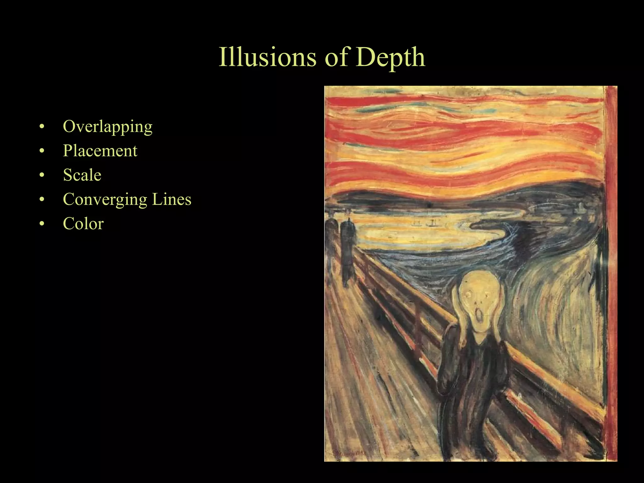Illusions of Depth Overlapping Placement Scale Converging Lines Color 