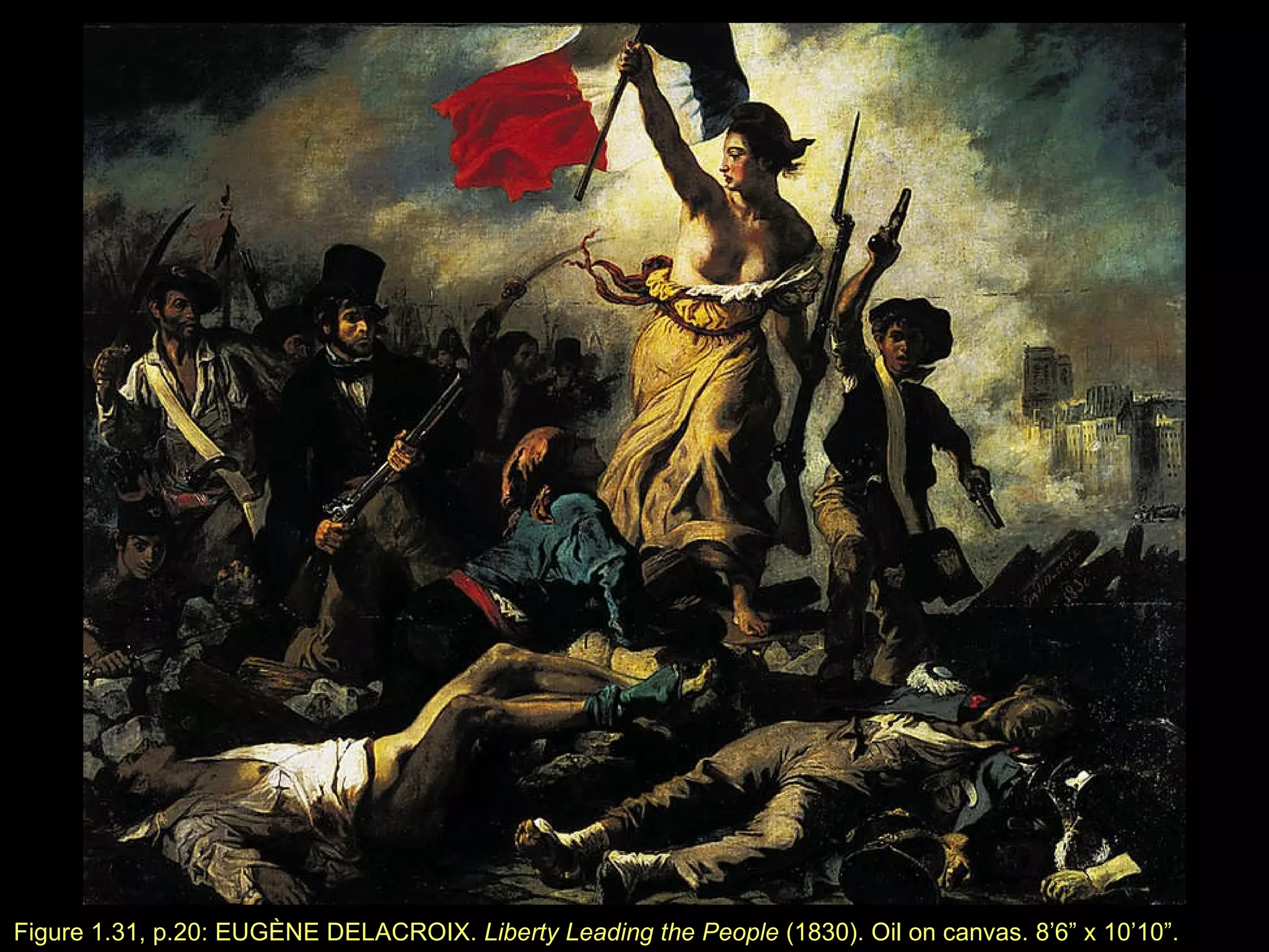 Figure 1.31, p.20: EUGÈNE DELACROIX.  Liberty Leading the People  (1830). Oil on canvas. 8 ’ 6 ” x  10 ’ 10 ” . 