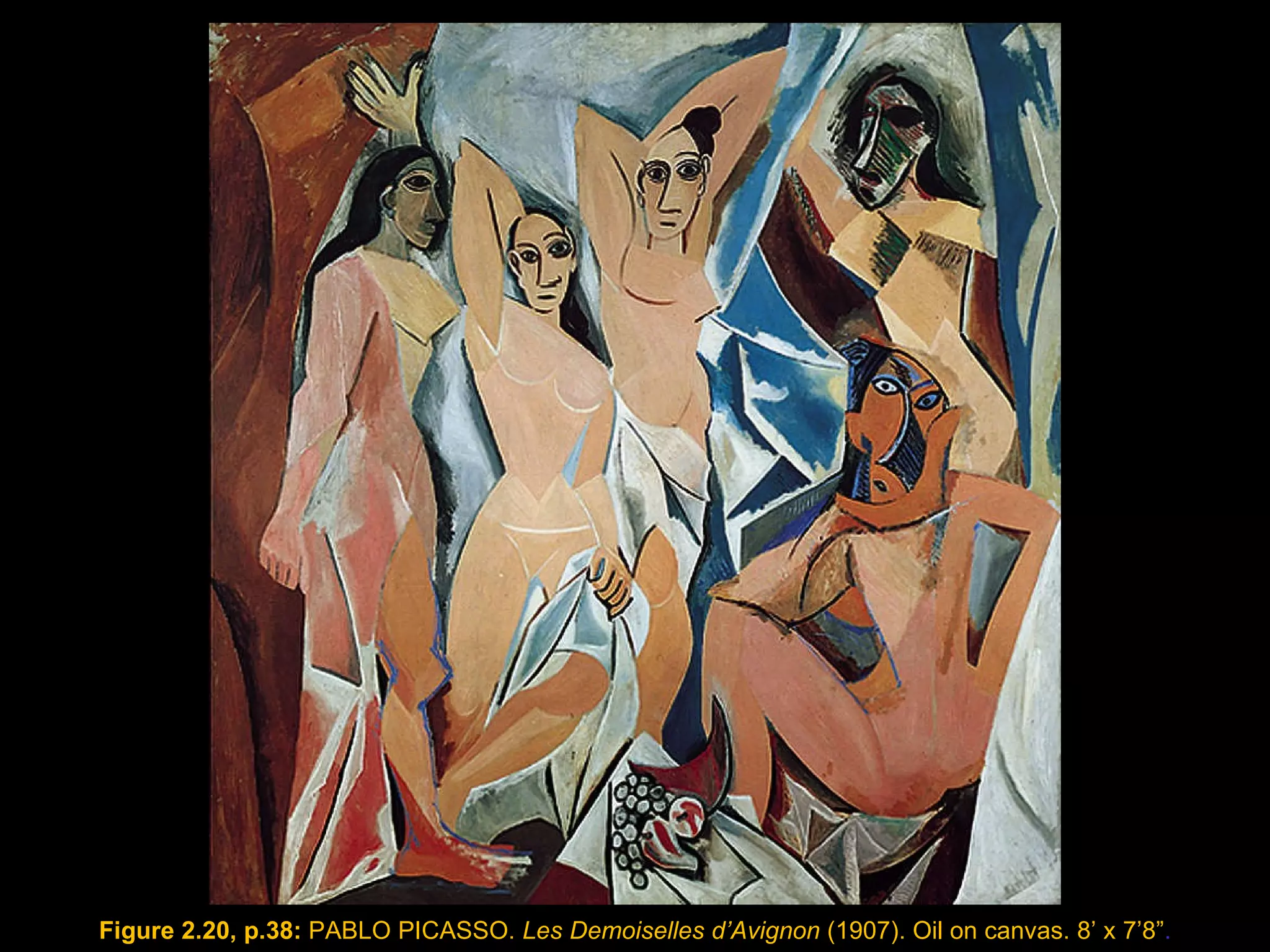 Figure 2.20, p.38:  PABLO PICASSO.  Les Demoiselles d’Avignon  (1907). Oil on canvas. 8 ’ x  7 ’ 8 ” . 