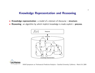 2

          Knowledge Representation and Reasoning

• Knowledge representation: a model of a domain of discourse – struct...