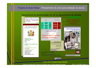 Projecto de Aula Virtual - Planeamento de uma auto-avaliação na escola


    Desdobrável de apresentação da caf no agrupamento de escolas
        “Não há nada que não se               Quais os critérios utilizados na avaliação Caf?
        consiga com a força de vontade,
        a bondade e, principalmente,
                                                          MEIOS                                  RESULTADOS                     Auto-avaliação na
        com o amor.”                                                                                                            escola, segundo o
                                Cícero                        Gestão
                                                                das
                                                                                             Resultados
                                                                                             Relativos
                                                              Pessoas
                                                                            Gestão
                                                                                                 às
                                                                                              Pessoas                              modelo Caf
                                                                                                               Resultados
                                                          Planeamento        dos             Resultados
                                                                                             Orientados           de
                                                                                                                               ESTRUTURA COMUM DE AVALIAÇÃ O
                                              Liderança        e          Processos
                                                                                              para os         Desempenho
                                                           Estratégia        e da         Cidadãos/clientes
                                                                          Mudança                                chave
       O que se espera dos colaboradores,                                                                                                                    "
                                                              Parcerias                       Impacto
       da equipa de AA e das lideranças?                          e                             na
                                                              Recursos                       Sociedade
                                                                                                                               AGRUPAMENTO DE ESCOLAS
                                                                                                                                       DE CARCAVELOS
                                                                  APRENDIZAGEM E INOVAÇÃO




                                                Vamos avaliar a organiza-
                                                ção e não as pessoas...
       Espírito de equipa
       Colaboração e empenho
       Disponibilidade
       Rigor
       Isenção                                                                          AGRUPAMENTO DE
                                                                                  ESCOLAS DE CARCAVELOS
       Das lideranças, orientação e espíri-                                       rua da escola secundária de carcavelos,
       to aberto.                                                                                                     93
                                                                                                     urbanização checlos
                                                                                                    2779-510 Carcavelos
       Líder do projecto
       Líder da equipa de auto-avaliação                                                              fax: 21 453 54 89
       Luiz Carvalho                                                             http://www.escarcavelos.edu.p t/
       Equipa de auto-avaliação                                                  endereço de correio:
                                                                                 ceesc@mail.telepac.pt
       Conc eição de Jesus
       Ana Paula Correia
                                              Líder da Equipa de Auto-Avaliação
       Dionísio David                                                                                                       À Comunidade Educativa
       Anabela Sant os                        luiz carvalho
       Maria da Piedade Coutinho              endereço de correio: luiz.carvalho@sapo. pt
                                              Plataforma Moodle: http://cne.fct.unl.pt/ , na página “ES Carcavelos”                               Julho de 2009




                                                     Curso de Formação Especializada
     Curso de Valorização Técnica Orientada para a Administração Escolar                                                                   CFE – CVTOAE Lisboa 4
 