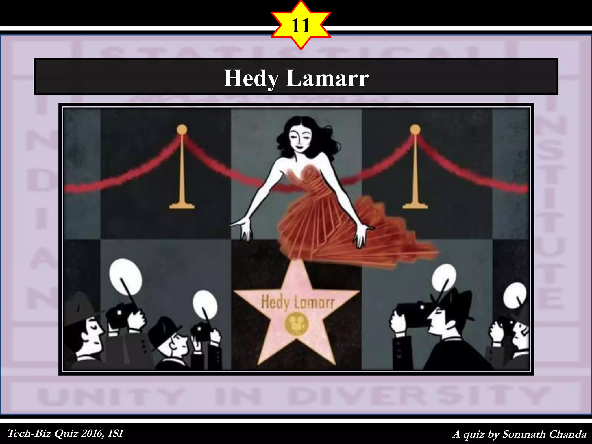 A quiz by Somnath Chanda
11
Hedy Lamarr
Tech-Biz Quiz 2016, ISI
 