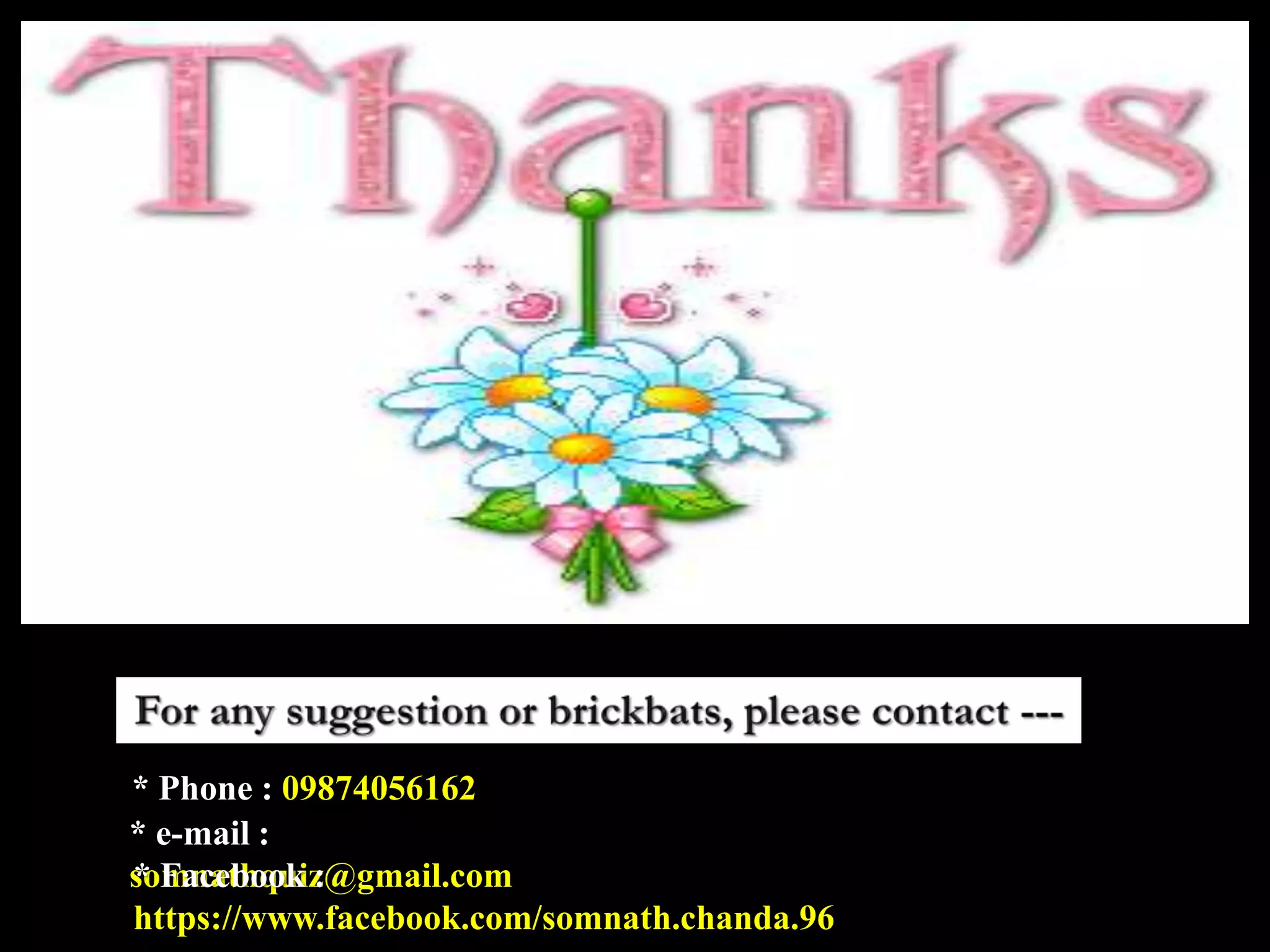 * Phone : 09874056162
* e-mail :
somnathquiz@gmail.com* Facebook :
https://www.facebook.com/somnath.chanda.96
 