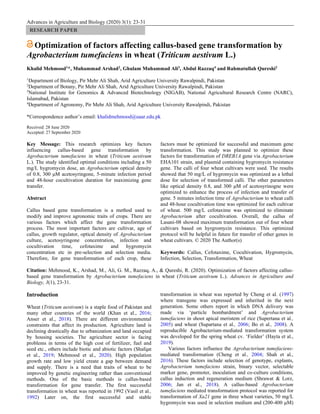 Optimization of factors affecting callus-based gene transformation by ...