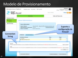 Modelo de Provisionamento




                                    Suporte a
                                 configuração de
                                     firewall
     Connection
       String




27
 