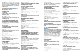 The DRF-Connector is awarded to select researchers to
help them develop new external industry partnerships that
will lead to the recipient successfully applying for a large
team grant through external agencies, such as tri-council,
OCE, and MITACS.
Congratulations to recipients of the 2015 Dean’s
Research Fund – Booster:
Architectural Science
Dr. Leila Farah
Linking Architecture, Grains and the Spatial Urban
Metabolism of Toronto
Aerospace Engineering
Dr. Joon Chung
Development of Aircraft Cabin Systems Integration and
Verification Test Tool
Dr. (Jeff) Fengfeng Xi (principal investigator) and Drs.
Hekmat Alighanbari and Paul Walsh (co-investigators)
Development of a Full-size Morphing Winglet with Space
and Weight Constraints
Dr. Seyed Hashemi
Vibration Analysis of Intact and Defective Composite
Airframe Structural Elements
Dr. Bo Tan
Multi-Functional Nano Structures Interaction Study with
Mammalian Cell and Cancer Cells
Civil Engineering
Dr. James Li
Creation Of Happiness Indices Based on Metabolomic
Profiling to Promote Pollution Prevention
Dr. (Arnold) Xianxun Yuan
Advancing Risk-Informed Infrastructure Engineering:
Integration of Probabilistic Lifecycle
Chemical Engineering
Dr. Yaser Dahman
Enhanced Biobutanol Production Using Novel Clostridial
Fusants in Simultaneous Saccharification and Fermentation
of Green Renewable Agriculture Residues
Dr. Simant Upreti
Fundamental Characterization and Enhancement of
Chemical Engineering Processes Using Advanced Optimal
Control Techniques
Dr. (Jenny) Jiangning Wu
Treatment of Oil Sands Process-Affected Water (OSPW) by
Heterogeneous Catalytic Ozonation
Electrical and Computer Engineering
Dr. Alagan Anpalagan
Investigation of Distributed Cloud-based M2M
Communication
Dr. Muhammad Jaseemuddin
A Cloud-Based Context-Aware Care Management System
for Elderly Living with Families
Dr. Reza Sedaghat
Optimization of GSM Wireless Communications for Security
and Data Transfer
Mechanical and Industrial Engineering
Dr. Scott Tsai
Paper Lab-On-A-Chip Detection of Arsenic Contamination in
Drinking Water
Congratulations to recipients of the 2015 Dean’s
Research Fund – Connector:
Aerospace Engineering
Dr. Goetz Bramesfeld
Flight Performance Prediction of Small Multirotor Aerial
Vehicles
Chemical Engineering
Dr. Farhad Ein-Mozaffari
Characterization of Solid-Liquid Mixing in a Slurry Reactor
Equipped with a Novel Impeller through Tomography,
Ultrasonic Velocimetry, and Computational Fluid Dynamics
Civil Engineering
Dr. Ahmed El-Rabbany
An Innovative, Low-Cost Autonomous GNSS/MEMS-Based
Inertial System for Precise Positioning and Orientation of
Small Unmanned Vehicles
Dr. James Li
Creation Of Happiness Indices Based On Metabolomic
Profiling To Promote Pollution Prevention
Electrical and Computer Engineering
Dr. Lev Kirischian
Development of a Technology for Run-time On-Chip
Synthesis of Application Specific Processors on a Xilinx
Kintex-7 FPGA Platform
Dr. Kaamran Raahemifar
Peer-to-Peer Real-Time Streaming over Hybrid Wireless
Mesh Networks: An Innovative Scheme
Dr. Lian Zhao (principal investigator) and Dr. Bala
Venkatesh (co-investigator)
Load Balance for Smart Power Grid
Mechanical and Industrial Engineering
Dr. Seth Dworkin (principal investigator) and Dr. Jacob
Friedman (co-investigator)
Development and Testing of a Solar Powered Compressor
System for a Photo-Voltaic/Thermal Solar powered
Desalination Unit
Dr. Sharareh Taghipour
Analysis of Socio-Cultural and System Barriers to
Healthcare Access for First Nations
Dr. Scott Tsai
Microfluidic Conformal Coating of Cells and Cell Clusters
Dr. Krishnan Venkatakrishnan
Nanostructured Panels for Energy Efficient Streetlights in
Ontario
DRF- URE (Undergraduate Research
Experience)
As a pilot project, faculty receive $6700 through the Dean’s
Research Fund-Undergraduate Research Experience award
to fund 14 continuous weeks of Spring/Summer research
experiences for third-year undergraduate students under
the supervision of FEAS’ faculty members. This grant is
co-sponsored by FEAS and OVPRI. The total number of
awards offered was subject to the availability of funds.
Congratulations to recipients of the 2015 Dean’s Research
Fund – URE:
Aerospace Engineering
Dr. John Enright
Multicore Processing for Microsatellite Star Trackers
Dr. Bo Tan
Thermal Stress on Silicon Surface Induced by Laser
Irradiation
Architectural Science
Dr. Umberto Berardi
Assessing the Outdoor Thermal Comfort in Toronto
Dr. Vincent Hui
Redefining Design Inputs: 3D Scanning and Reverse-
Engineering in Architectural Design Processes
Dr. Baruch Zone
Paradigm Shift: Building Information Modeling From
Academia to Industry
Civil Engineering
Dr. Serhan Guner
Computer-Aided Analysis of Concrete Buildings
Dr. James Li
Immunoassay Detection of Dioxin Contaminations in the
Environment
Chemical Engineering
Dr. Stephen Waldman
Changes in Energy Metabolism During Bioreactor
Cultivation of Tissue Engineered Cartilage
Electrical and Computer Engineering
Dr. Javad Alirezaie
Computed Tomography (CT) Image Denoising
Dr. Alagan Anpalagan
End-to-end Communication and Networking in Smart Grids
Dr. Matthew Kyan
Colour Managed Shading Pipeline for 3-D Printing
Dr. Reza Sedaghat
GSM Protocol Analysis for A5/X Encryption Algorithm
Mechanical and Industrial Engineering
Dr. Seth Dworkin
Numerical Analysis and Experimentation of Solar Powered
Desalination Process
Dr. Alan Fung
Combined Building Integrated Photovoltaic/Thermal
(BIPV/T) Collector with Variable Capacity Air Source Heat
Pump (ASHP) for Net-zero Energy Building Applications
Dr. Marcello Papini
Design, Analysis and Testing of a Oscillating Target
Apparatus for Sculpting of 3-D Microfeatures Using Abrasive
Jets
Dr. Scott Tsai
Coating Live Cells in Microfluidic Channels
Dr. Krishnan Venkatakrishnan
Inhibiting Cancer Cell Growth through Femtosecond Laser
Biomaterial Synthesis
 