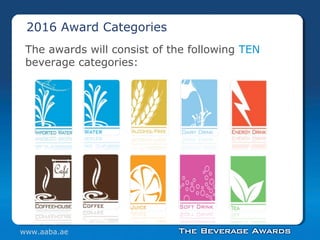 The awards will consist of the following TEN
beverage categories:
2016 Award Categories
www.aaba.ae
 