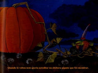 Quando lá voltou nem queria acreditar na abóbora gigante que foi encontrar.
 