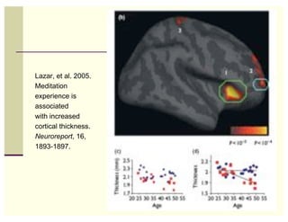 Lazar, et al. 2005.
Meditation
experience is
associated
with increased
cortical thickness.
Neuroreport, 16,
1893-1897.




                      19
 