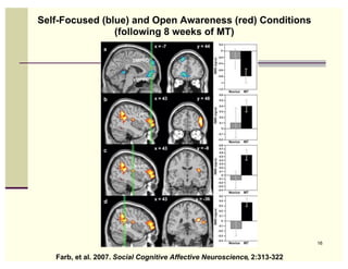Self-Focused (blue) and Open Awareness (red) Conditions
                (following 8 weeks of MT)




                                                                           16


   Farb, et al. 2007. Social Cognitive Affective Neuroscience, 2:313-322
 