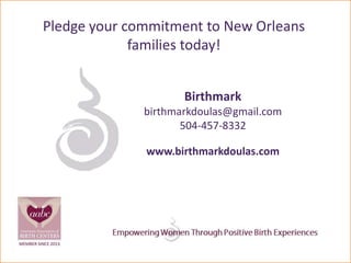 Pledge your commitment to New Orleans
families today!
Birthmark
birthmarkdoulas@gmail.com
504-457-8332
www.birthmarkdoulas.com
 