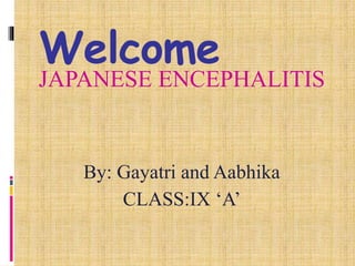 Welcome
JAPANESE ENCEPHALITIS
By: Gayatri and Aabhika
CLASS:IX ‘A’
 