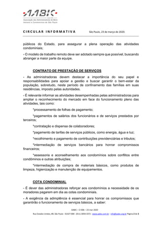 C I R C U L A R I N F O R M A T I V A São Paulo, 23 de março de 2020.
AABIC – CI 006 – 23-mar-2020
Rua Estados Unidos, 89,...