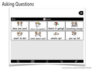 Amanda Hartmann, Speech Pathologist, ATIA 2015
Asking Questions
 