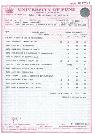 S.Y and T.Y BCOM marksheet