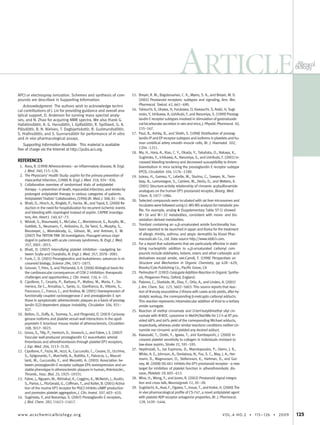 APCI or electrospray ionization. Schemes and synthesis of com-
pounds are described in Supporting Information.
Acknowledgment: The authors wish to acknowledge techni-
cal contributions of J. Lin for providing guidance and overall ana-
lytical support, D. Anderson for running mass spectral analy-
ses, and N. Zhao for acquiring NMR spectra. We also thank G.
Halldo´rsdo´ttir, A. G. Hansdo´ttir, I. Gylfado´ttir, R. Spilliaert, G. A.
Pa´lsdo´ttir, B. N. Nielsen, T. Dagbjartsdottir, B. Gudmundsdo´ttir,
S. Hrafnsdo´ttir, and S. Gunnarsdo´ttir for performance of in vitro
and in vivo pharmacological assays.
Supporting Information Available: This material is available
free of charge via the Internet at http://pubs.acs.org.
REFERENCES
1. Ross, R. (1999) AtherosclerosisϪan inﬂammatory disease, N. Engl.
J. Med. 340, 115–126.
2. The Physicians’ Health Study: aspirin for the primary prevention of
myocardial infarction, (1988) N. Engl. J. Med. 318, 924Ϫ926.
3. Collaborative overview of randomised trials of antiplatelet
therapyϪI: prevention of death, myocardial infarction, and stroke by
prolonged antiplatelet therapy in various categories of patients.
Antiplatelet Trialists’ Collaboration, (1994) Br. Med. J. 308, 81Ϫ106.
4. Bhatt, D., Hirsch, A., Ringleb, P., Hacke, W., and Topol, E. (2000) Re-
duction in the need for hospitalization for recurrent ischemic events
and bleeding with clopidogrel instead of aspirin. CAPRIE investiga-
tors, Am. Heart J. 140, 67–73.
5. Wiviott, S., Braunwald, E., McCabe, C., Montalescot, G., Ruzyllo, W.,
Gottlieb, S., Neumann, F., Ardissino, D., De Servi, S., Murphy, S.,
Riesmeyer, J., Weerakkody, G., Gibson, M., and Antman, E. M.
(2007) The TRITON-TIMI 38 Investigators. Prasugrel versus clopi-
dogrel in patients with acute coronary syndromes, N. Engl. J. Med.
357, 2001–2015.
6. Bhatt, D. (2007) Intensifying platelet inhibitionϪnavigating be-
tween Scylla and Charybdis, N. Engl. J. Med. 357, 2078–2081.
7. Funk, C. D. (2001) Prostaglandins and leukotrienes: advances in ei-
cosanoid biology, Science 294, 1871–1875.
8. Grosser, T, Fries, S, and FitzGerald, G A. (2006) Biological basis for
the cardiovascular consequences of COX-2 inhibition: therapeutic
challenges and opportunities, J. Clin. Invest. 116, 4–15.
9. Cipollone, F., Cesaria, P., Barbara, P., Matteo, M., Maria, F., Do-
menico, De C., Annalisa, I., Sante, U., Gianfranco, B., Vittorio, S.,
Francesco, C., Franco, C., and Andrea, M. (2001) Overexpression of
functionally coupled cyclooxygenase-2 and prostaglandin E syn-
thase in symptomatic atherosclerotic plaques as a basis of prostag-
landin E(2)-dependent plaque instability, Circulation 104, 921–
927.
10. Belton, O., Duffy, A., Toomey, S., and Fitzgerald, D. (2003) Cyclooxy-
genase isoforms and platelet vessel wall interactions in the apoli-
poprotein E knockout mouse model of atherosclerosis, Circulation
108, 3017–3023.
11. Gross, S., Tilly, P., Hentsch, D., Vonesch, J., and Fabre, J. E. (2007)
Vascular wall-produced prostaglandin E2 exacerbates arterial
thrombosis and atherothrombosis through platelet EP3 receptors,
J. Exp. Med. 204, 3113–3120.
12. Cipollone, F., Fazia, M., Iezzi, A., Cuccurullo, C., Cesare, D., Ucchino,
S., Spigonardo, F., Marchetti, A., Buttitta, F., Paloscia, L., Mascel-
lanti, M., Cuccurullo, F., and Mezzetti, A. (2005) Association be-
tween prostaglandin E receptor subtype EP4 overexpression and un-
stablephenotypeinatheroscleroticplaquesinhuman,Arterioscler.,
Thromb., Vasc. Biol. 25, 1925–19331.
13. Fabre, J., Nguyen, M., Athirakul, K., Coggins, K., McNeish, J., Austin,
S., Parise, L., FitzGerald, G., Coffman, T., and Koller, B. (2001) Activa-
tion of the murine EP3 receptor for PGE2 inhibits cAMP production
and promotes platelet aggregation, J. Clin. Invest. 107, 603–610.
14. Sugimoto, Y, and Narumiya, S. (2007) Prostaglandin E receptors,
J. Biol. Chem. 282, 11613–11617.
15. Breyer, R. M., Bagdassarian, C. K., Myers, S. A., and Breyer, M. D.
(2001) Prostanoid receptors: subtypes and signaling, Ann. Rev.
Pharmacol. Toxicol. 41, 661–690.
16. Takeuchi, K, Ukawa, H, Furukawa, O, Kawauchi, S, Araki, H, Sugi-
moto, Y, Ishikawa, A, Ushikubi, F, and Narumiya, S. (1999) Prostag-
landin E receptor subtypes involved in stimulation of gastroduode-
nalbicarbonatesecretioninratsandmice,J.Physiol.Pharmacol.50,
155–167.
17. Paul, B., Ashby, B., and Sheth, S. (1998) Distribution of prostag-
landin IP and EP receptor subtypes and isoforms in platelets and hu-
man umbilical artery smooth muscle cells, Br. J. Haematol. 102,
1204–1211.
18. Ma, H., Hara, A., Xiao, C. Y., Okada, Y., Takahata, O., Nakaya, K.,
Sugimoto, Y., Ichikawa, A., Narumiya, S., and Ushikubi, F. (2001) In-
creased bleeding tendency and decreased susceptibility to throm-
boembolism in mice lacking the prostaglandin E receptor subtype
EP(3), Circulation 104, 1176–1180.
19. Juteau, H., Gareau, Y., Labelle, M., Sturino, C., Sawyer, N., Trem-
blay, N., Lamontagne, S., Carriere, M., Denis, D., and Metters, K.
(2001) Structure-activity relationship of cinnamic acylsulfonamide
analogues on the human EP3 prostanoid receptor, Bioorg. Med.
Chem. 9, 1977–1984.
20. Selected compounds were incubated with rat liver microsomes and
incubateswerefollowedusingLC-MS-MSanalysisformetabolicpro-
ﬁle. For example, analog 4 (Supplementary Table ST-1) showed
Mϩ16 and Mϩ32 metabolites, consistent with mono- and bis-
oxidation derived metabolites.
21. Tranilast containing an ␣,␤-unsaturated amide functionality has
been reported to be launched in Japan and Korea for the treatment
of allergic rhinitis, asthma, and atopic dermatitis by Kissei Phar-
maceuticals Co., Ltd. Data source http://www.iddb3.com.
22. For a report that substituents that are particularly effective in stabi-
lizing nucleophilic addition to ␣,␤-unsaturated carbonyl com-
pounds include aldehydes, ketone, esters and other carboxylic acid
derivatives except amide, see:Carroll, F. (1998) Perspectives on
Structure and Mechanism in Organic Chemistry, pp 628Ϫ629,
Brooks/Cole Publishing Co., Paciﬁc Grove, CA
23. Perlmutter P. (1992) Conjugate Addition Reaction in Organic Synthe-
sis, Pergamon Press, Oxford, England.
24. Palomo, C., Oiarbide, M., Dias, F., Ortiz, A., and Linden, A. (2001)
J. Am. Chem. Soc. 123, 5602–5603. This source reports that reac-
tion of N-enoly oxazolidine-2-thione with Lewis acids yields, after hy-
drolytic workup, the corresponding ␤-metcapto carbonyl adducts.
This reaction represents intramolecular addition of thiol to a tertiary
amide surrogate.
25. Reaction of methyl cinnamate and O-tert-butyldimethyl silyl cin-
namate with N-BOC cystamine in MeOH/NaOMe for 12 h at RT pro-
vided 68% and 64% yield of the corresponding Michael adducts,
respectively, whereas under similar reactions conditions neither cin-
namide nor cinnamic acid yielded any desired adduct.
26. Kawasaki, T., Ozeki, Y., Igawa, T., and Kambayashi, J. (2000) In-
creased platelet sensitivity to collagen in individuals resistant to
low-dose aspirin, Stroke 31, 591–595.
27. Heptinstall, S., Iue Espinosa, D., Manolopoulos, P., Glenn, J. R.,
White, A. E., Johnson, A., Dovlatova, N., Fox, S. C., May, J. A., Her-
mann, D., Magnusson, O., Stefansson, K., Hartman, D., and Gur-
ney, M. (2008) DG-041 inhibits the EP3 prostanoid receptorϪa new
target for inhibition of platelet function in atherothrombotic dis-
ease, Platelets 19, 605–613.
28. Wise, H., Wong, Y., and Jones, R. (2002) Prostanoid signal integra-
tion and cross talk, Neurosignals 11, 20–28.
29. Sugidachi, A., Asai, F., Ogawa, T., Inoue, T., and Koike, H. (2000) The
in vivo pharmacological proﬁle of CS-747, a novel antiplatelet agent
with platelet ADP receptor antagonist properties, Br. J. Pharmacol.
129, 1439–1446.
ARTICLE
www.acschemicalbiology.org VOL.4 NO.2 • 115–126 • 2009 125
 
