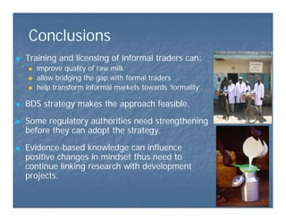 Lessons from action research to promote uptake of harmonised institutional approaches and appropriate technology to transform informal milk markets in the Eastern and Central Africa Region