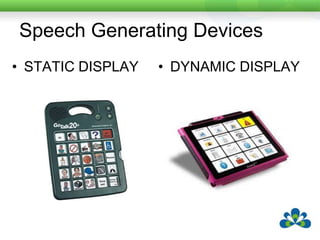 Speech Generating DevicesSTATIC DISPLAYDYNAMIC DISPLAY