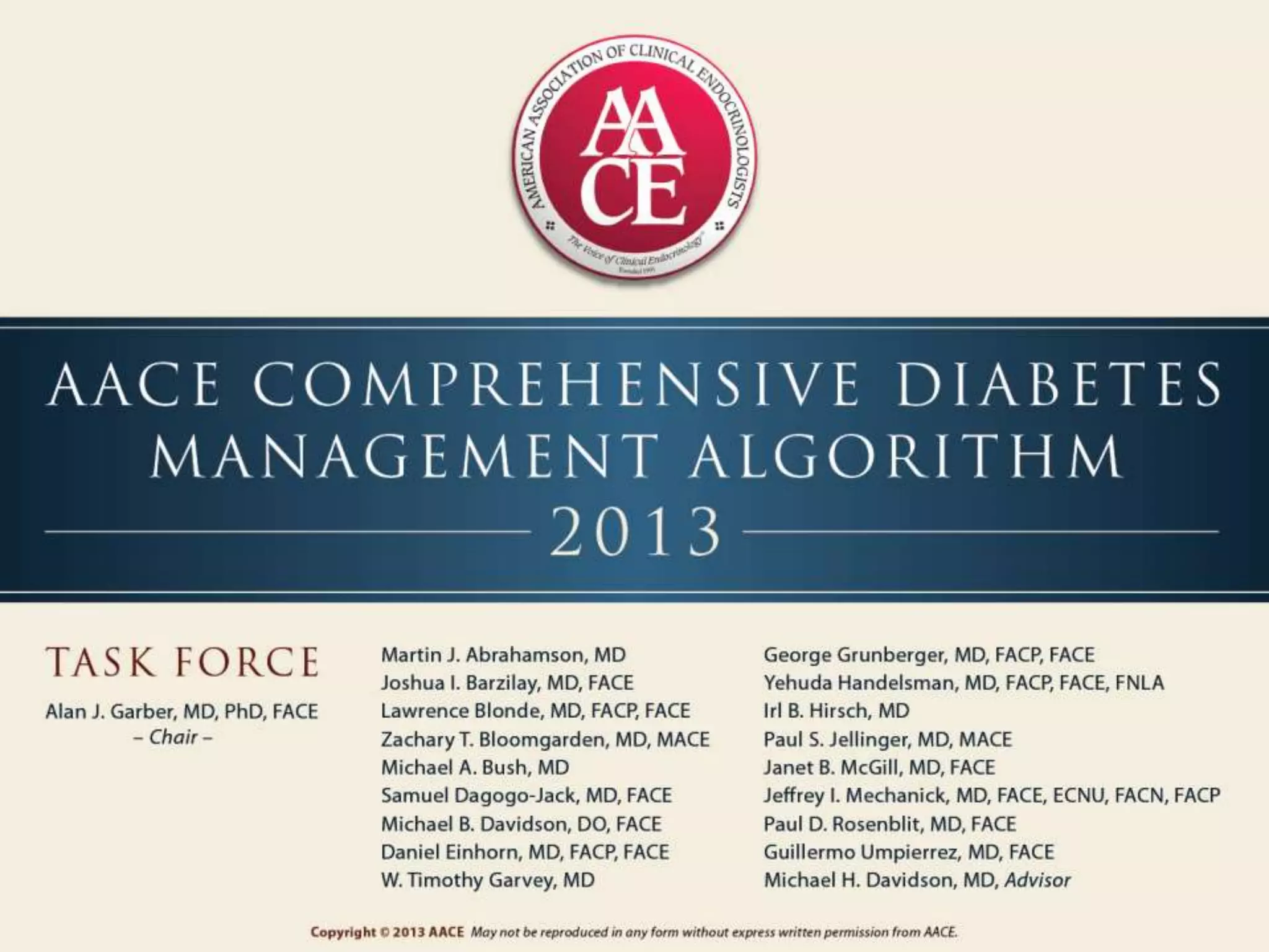 AACE COMPREHENSIVE DIABETES MANAGEMENT ALGORITHM 2013 | PPT