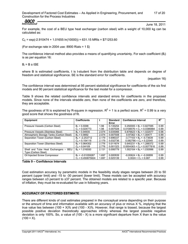 Aace factored cost estimation