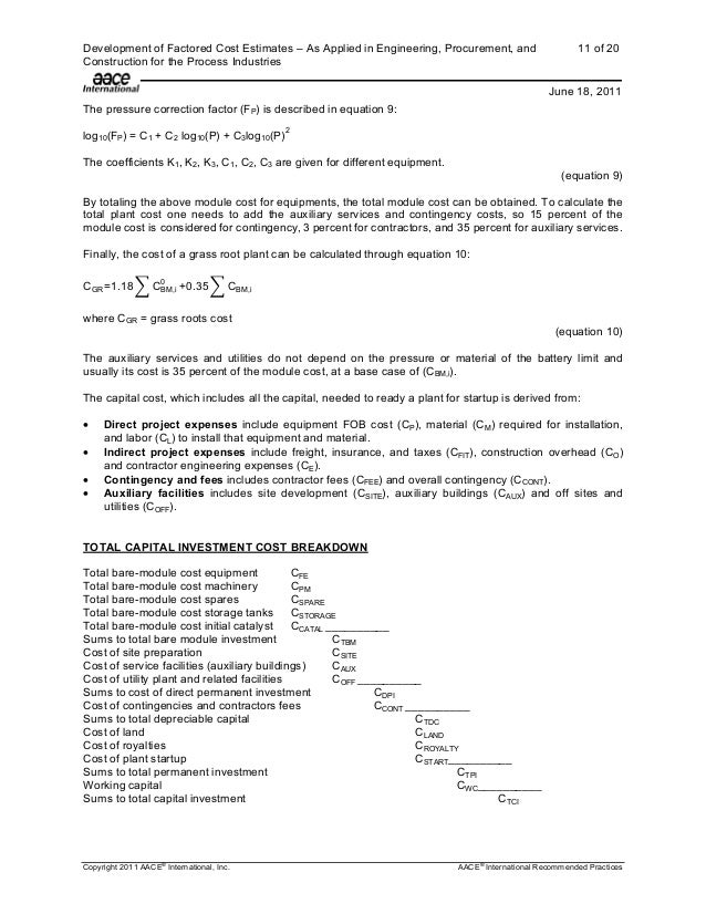Aace factored cost estimation